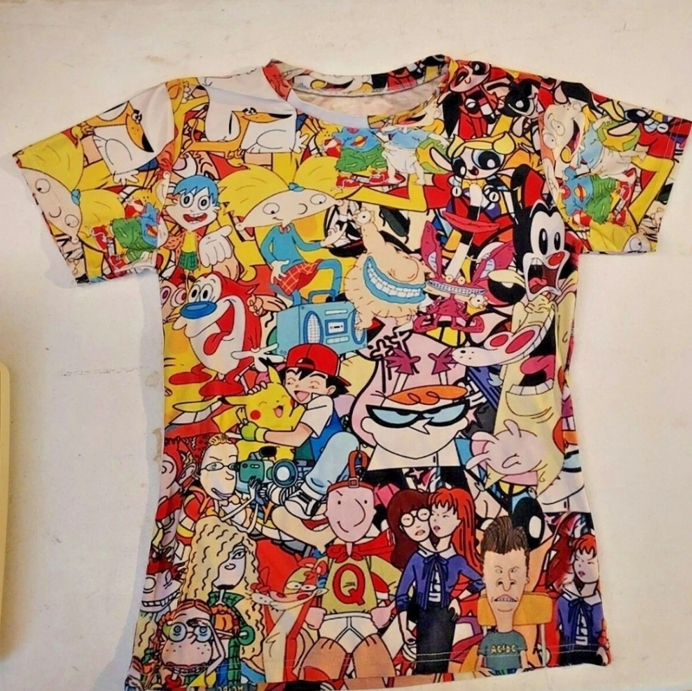 Vintage 90's  Cartoon Shirt Graphic Dexter Beavis Butthead Doug Rugrats Pokémon